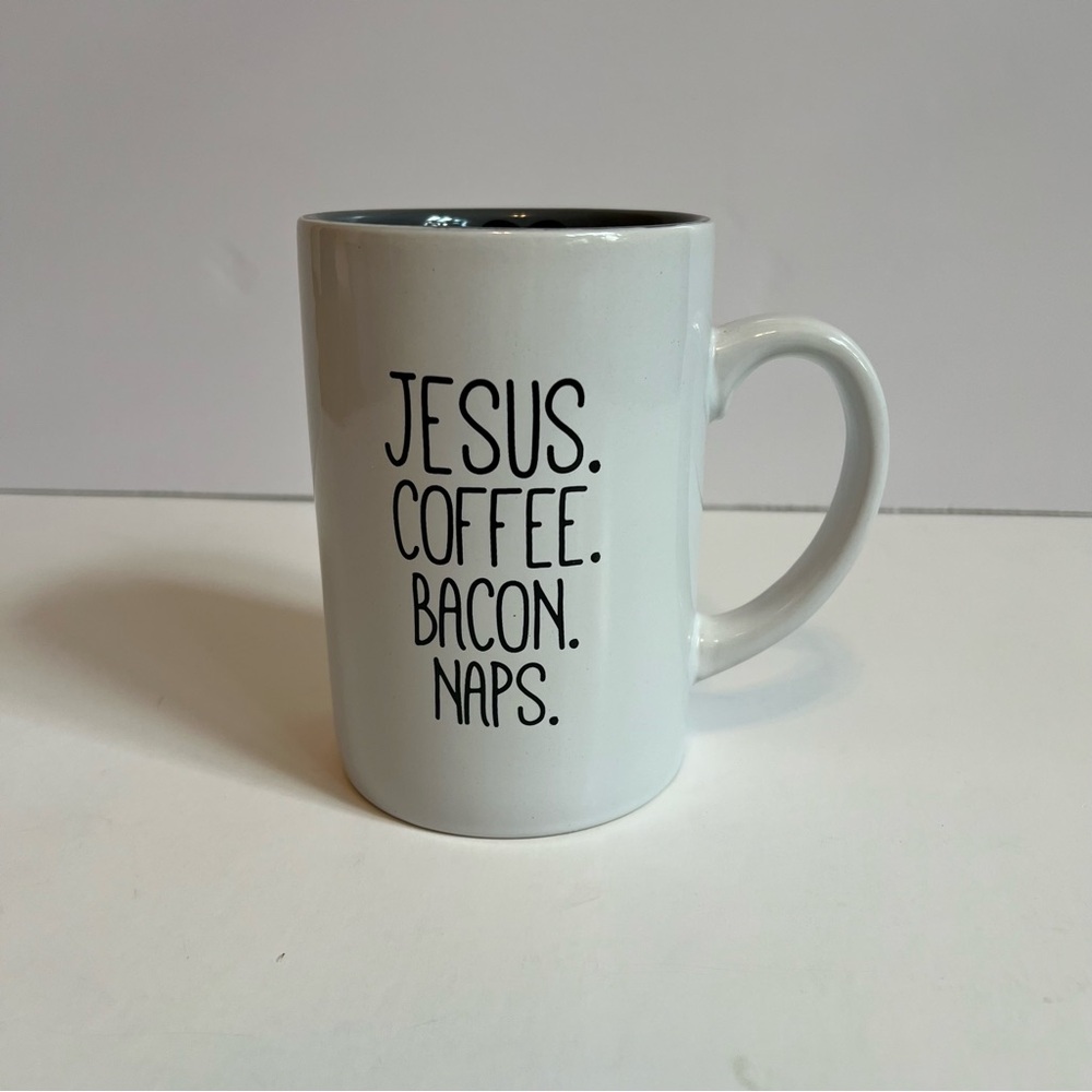 Jesus. Coffee. Bacon. Naps. Mug with Mustache inside Ceramic 24oz Coffee/tea Cup